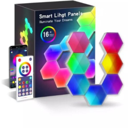Lampa modulara de pereHexagonte Smart Multicolor RGB - 6 buc. Wi-Fi Bluetooth sincronizare muzicala compatibil IOS/Android cu teleco 