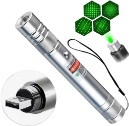 Laser Verde Pointer Profesional cu Raza lunga Joc de Lumini Acumulator USB Pentru prezentari Birou si Constructii Argintiu 