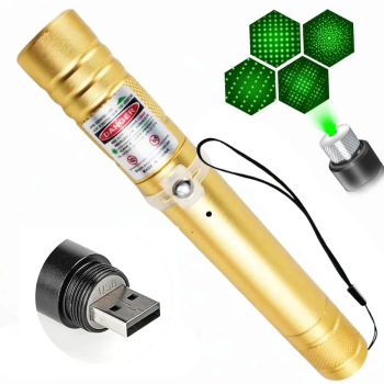Laser Verde Pointer Profesional cu Raza lunga Joc de Lumini Acumulator USB Pentru prezentari Birou si Constructii Auriu 