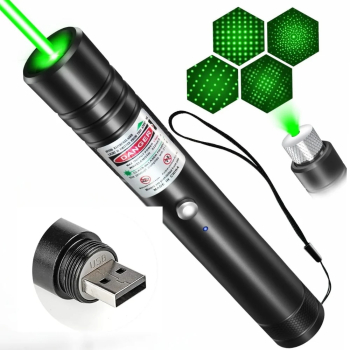 Laser Verde Pointer Profesional cu Raza lunga Joc de Lumini Acumulator USB Pentru prezentari Birou si Constructii Negru