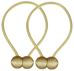 Set 2 cordoane pentru prindere perdele si draperii format din 2 magneti decorativi tip snur Gonga® Auriu 