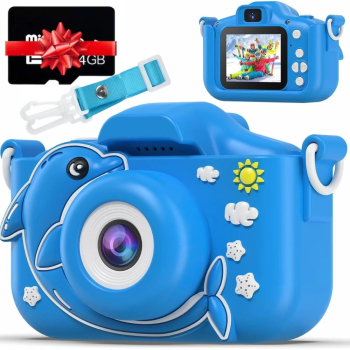 Aparat Foto Digital pentru Copii HD 1080P Display IPS cu Protectie pentru Ochi Cablu USB Ecran 2.0 inch 600 mAh Delfin 