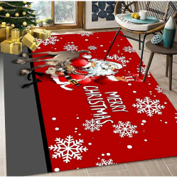 Covor de Craciun rosu cu Merry Christmas si Mos Craciun cu rudolf 80x150cm 