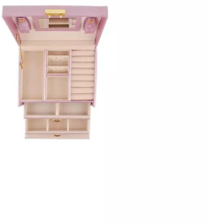 Cutie tip caseta organizatoare pentru bijuterii 20 de compartimente si inchidere cu cheie Gonga® Roz 