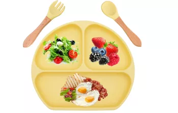 Farfurie pentru copii din silicon Aulese vesela antiderapanta fara BPA galben - RESIGILAT 