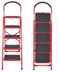 Scara profesionala KlaussTech din Metal rezistent Tip Pliabila 5 Trepte Late Culoare Rosu/Negru 