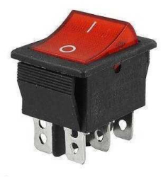 Intrerupator 6 poli ON-OFF 250V 16A 1 buton rosu cu retinere 21.7x28.5mm 