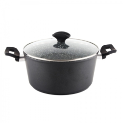 Oala cu capac sticla Zilan Diametru 24 cm Inaltime 12 cm Material aluminiu Interior granit Compatibil inductie 
