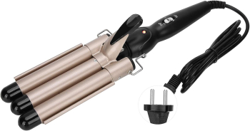 Ondulator de par KlaussTech profesional cu 3 elementi temperatura reglabila 110V-240V auriu 