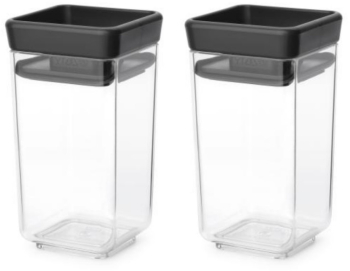 Set 2 buc. Borcane de condimente stivuibile Brabantia Tasty+ 1008883 150 ml fara BPA capace inovatoare transparent/gri inchis 