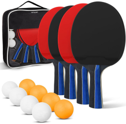 Set Complet de Ping Pong VITTALIST 4 Palete tenis de masa 8 mingi si geanta transport 