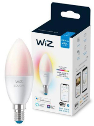 Bec LED RGB inteligent WiZ Connected Colors C37 Wi-Fi E14 4.9W 40W 470 lm lumina alba si color 2200-6500K compatibil Google 