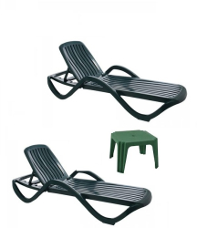 Set De 2 Sezlonguri Cu Masa Klausstech Material Din Plastic Masa Fixa Functie Reglare Pozitie Sezlong Rezistenta La Uv Rezistente La Ap 