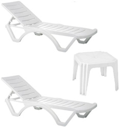 Set De 2 Sezlonguri Cu Masa Patrata Klausstech Material Din Plastic Masa Fixa Functie Reglare Pozitie Sezlong Rezistenta La Uv Rezisten 