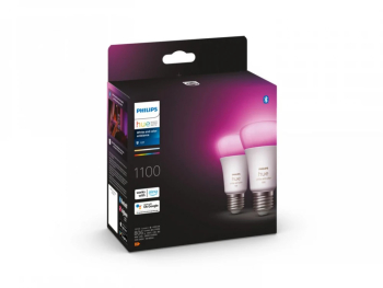2 Becuri LED RGB inteligente Philips Hue A60 Bluetooth E27 9W 75W 1100 lm lumina alba si color 2000-6500K 