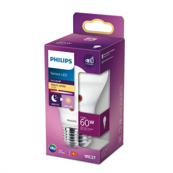 Bec LED cu senzor de lumina Philips A60 EyeComfort E27 7.5W 60W 806 lm lumina calda 2700K mat 