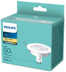 Bec LED spot Philips GU10 4.7W 50W 345 lm lumina calda 2700K 9cm Alb 