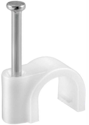 Cleme clips fixare cablu rotund plastic cu cui 4mm alb 100buc Goobay 