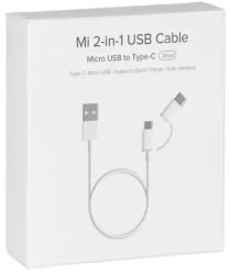 Xiaomi Mi 2 in 1 Cablu de Date si Incarcare USB-C MicroUSB - USB Type C 30cm - Alb 