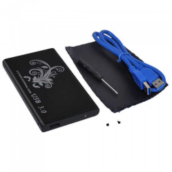 Carcasa HDD 2.5 SATA USB Type C 3.1 include surubelnita cablu husa piele artificiala negru 