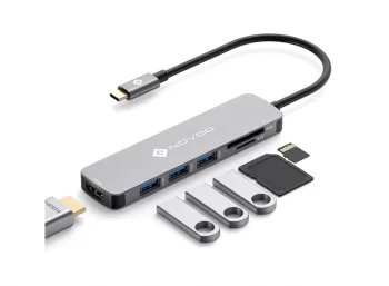 Hub Adaptor NOVOO USB-C la HDMI 4K 3 x USB 3.0 Cititor de carduri SD si Micro SD - RESIGILAT 