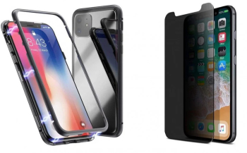 Husa Apple iPhone 11 PRO Magnetica cu spate din sticla securizata si folie privacy pentru ecran Perfect Fit 