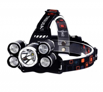 Lanterna KlaussTech de cap 30 W 8000 lm 6000 - 6500k Acumulator reincarcabil 5 x Cree XML T6 Negru 