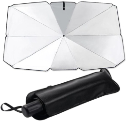 Parasolar Auto Pliabil pentru Masina in Forma de Umbrela Negru-Argintiu 130 x 75 cm Rezistent UV BZRSH 