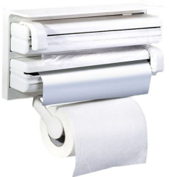 Suport pentru Prosoape de Bucatarie KlaussTech 3 Role Hartie de Aluminiu Folii Alb 