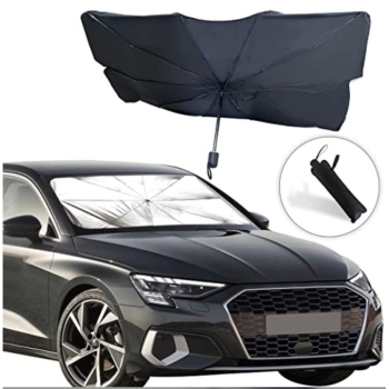 Universal Parasolar Auto Pliabil pentru Masina in Forma de Umbrela Negru-Argintiu 145 x 75 cm Rezistent UV 