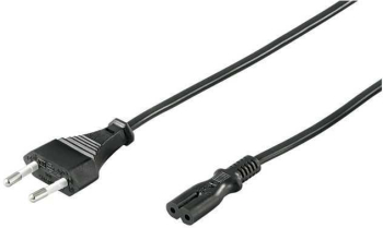 Cablu alimentare 1m Euro tata la 2 pini mama negru H03VVH2-F2G 0.75mm 2.5A 250V 