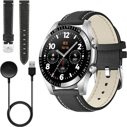 Ceas Smartwatch si Bratara Fitness 45mm Curea de Piele Display IPS Full Touch Monitorizare Ritm Cardiac si Tensiune Arteriala Silver Edition 