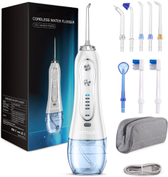 Irigator Oral Profesional pentru Dus Bucal VITTALIST&reg Go Travel 5 Trepte Intensitate 8 Duze USB IPX7 Rezistent la Apa Rezervor 300m 