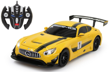 Masina RC cu telecomanda Mercedes-Benz AMG GT3 Performance galbena care se transforma in robot / Scara 1 14 / 2.4 Ghz / Lumina Led /Sunet/8+ 