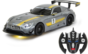Masina RC cu telecomanda Mercedes-Benz AMG GT3 Performance gri care se transforma in robot / Scara 1 14 /2.4 Ghz / Lumina Led / Sunet / 8+ 