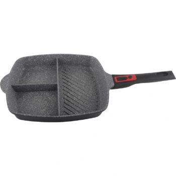 Tigaie grill 3in1 Zilan 28 cm Material aluminiu Interior granit Maner soft touch detasabil Compatibil inductie 