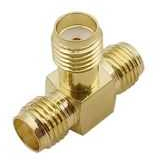 Adaptor convertor antena wifi RF coaxial SMA mama la 2x SMA mama 50ohm de inalta calitate cupru placat cu aur 