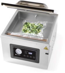 Aparat profesional de vidat cu camera 1000 W banda sigilare 410 mm latime 3 mm timp si ciclu de sigilare ajustabile Inox display digita 