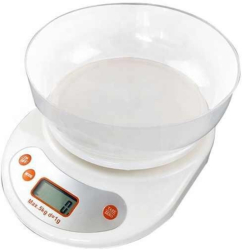 Cantar KlaussTech de Bucatarie cu Bol inclus Acuratete 1 g Auto-reset Buton ON/OFF Display LCD Alb
