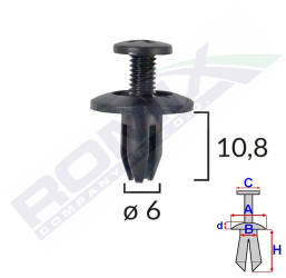 Clips Fixare Pentru Honda/kia/toyota 6X10.8Mm - Negru Set 10 Buc 