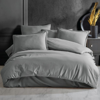 Lenjerie De Pat Pentru 1 Persoana Bumbac Damasc 100 3 Piese Cearceaf Pat 160X240 Cearceaf Pilota 150X220 Fete De Perne 50X70 Gri