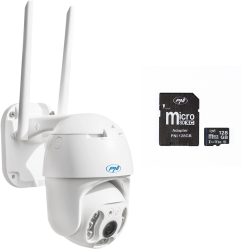 Pachet Camera supraveghere video PNI IP65 live PTZ 5MP GSM 4G + Card de memorie MicroSD PNI 128GB cu adaptor SD 