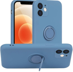 Husa protectie Flippy compatibila cu Samsung A21S Liquid Silicone Ring cu suport rotativ Albastru deschis 