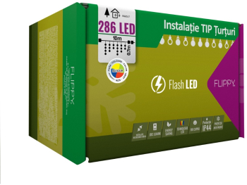 Instalatie Craciun 10 m 286 Led-uri Franjuri Multicolor Flash Transformator cu telecomanda Interconectabila Prelungitor 5 m inclus 