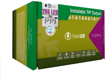 Instalatie Craciun 10 m 286 Led-uri Franjuri Rosu / Verde/ Albastru Flash Transformator cu telecomanda Interconectabila Prelungitor 