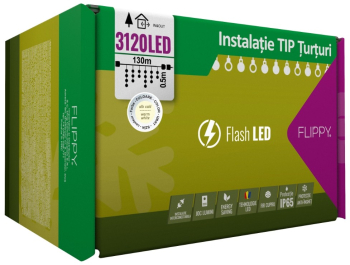 Instalatie Craciun 130 m Led-uri Franjuri Alb cald Flash Alimentator Interconectabila Fir Alb Cauciucat 220v Flippy 