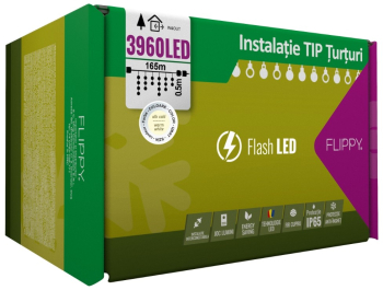 Instalatie Craciun 165 m Led-uri Franjuri Alb cald Flash Alimentator Interconectabila Fir Alb Cauciucat 220v Flippy 