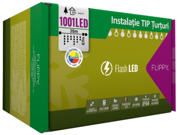 Instalatie Craciun 35 m 1001 Led-uri Franjuri Multicolor Flash Transformator cu telecomanda Interconectabila Prelungitor 3 m inclus 