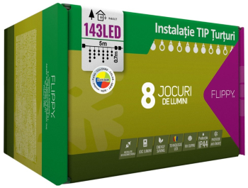 Instalatie Craciun 5 m 143 Led-uri Franjuri Multicolor 8 jocuri de lumini Transformator cu telecomanda Interconectabila Prelungitor 