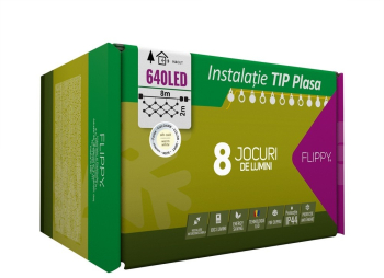 Instalatie Craciun Tip Plasa 8 m x 2 m 640 LED-uri Alb cald 8 jocuri de lumini Transformator Interconectabila Prelungitor 5 m inclus Fir 